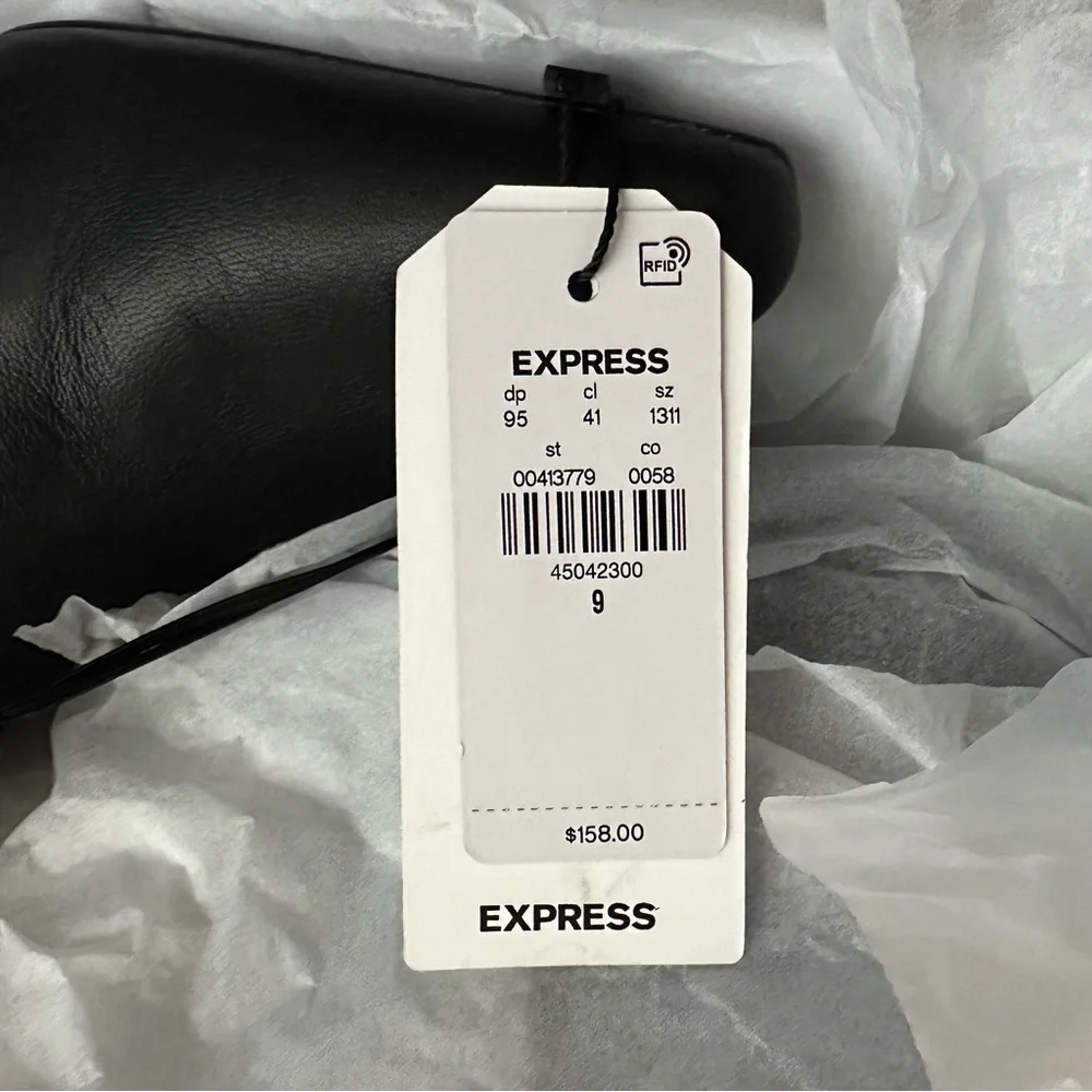 Express Heel Ankle Bootie Women's 9 Black Leather Braided Side Zip Boot NWT
